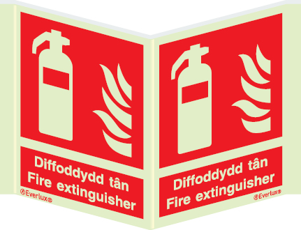 Fire-fighting equipment sign, fire extinguisher panoramic welsh/english