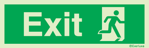 Emergency escape route sign, british standard escape route with text exit