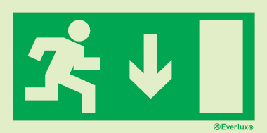Emergency escape route sign, European Directive 92/58/EEC, arrow down