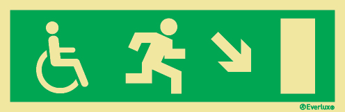 Emergency escape route sign, Escape route signs for people with reduced mobility, Arrow down right