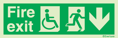 Emergency escape route sign, Escape route signs for people with reduced mobility, Fire exit down