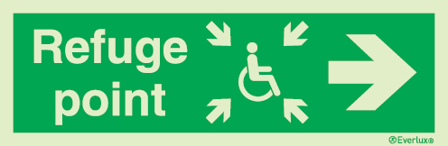 Emergency escape route sign, Escape route signs for people with reduced mobility, Refuge point right