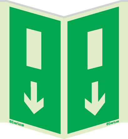 Emergency escape route sign, Panoramic signs wall mounted vertical, Arrow down