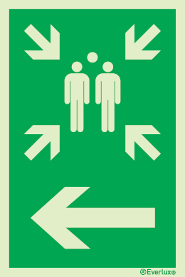Emergency escape route sign, Assembly point, Arrow left