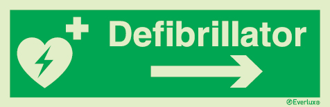 Emergency escape route sign, Safe condition signs, Defibrillator right