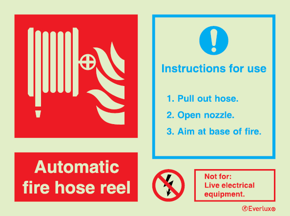 Fire-fighting equipment signs, Automatic fire hose reel ID