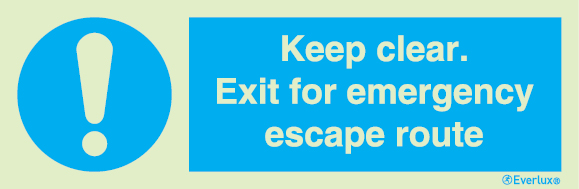 Mandatory signs, Fire door signs, Keep clear. Exit for emergency escape route