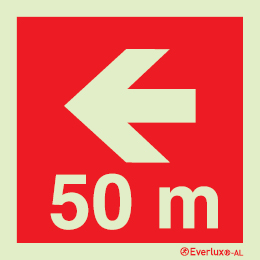 Signs for tunnels, Fire-fighting equipment and emergency vehicles signs, Directional arrow left 50m