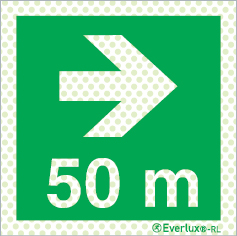 Reflecto-luminescent signs, Emergency escape route and safe condition signs, Directional arrow right 50m