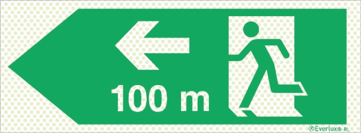 Reflecto-luminescent signs, Emergency escape route, Left 100m