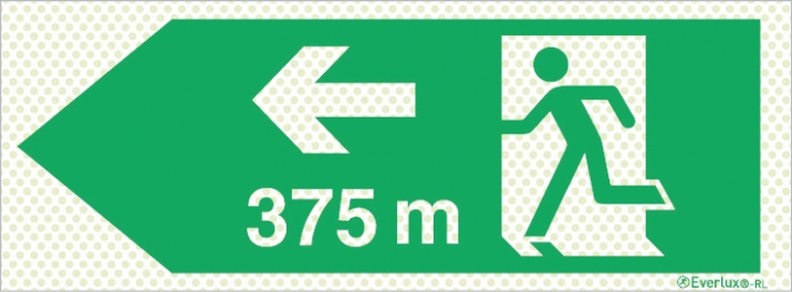 Reflecto-luminescent signs, Emergency escape route, Left 375m