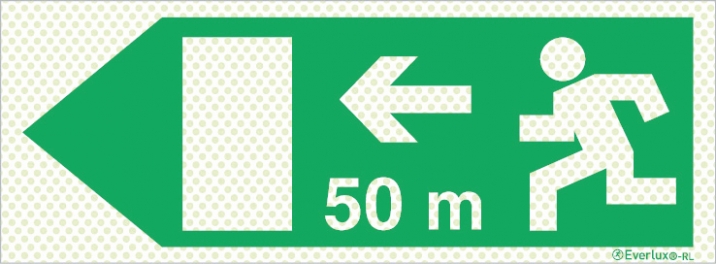 Reflecto-luminescent signs, Emergency escape route, Left 50m