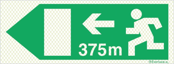 Reflecto-luminescent signs, Emergency escape route, Left 375m
