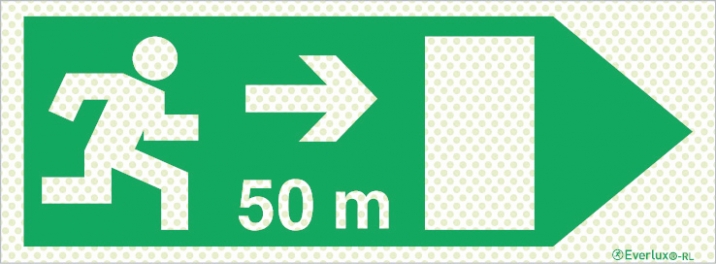 Reflecto-luminescent signs, Emergency escape route, Right 50m
