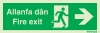Evacuation sign, fire exit, arrow right welsh/english