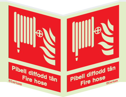 Fire-fighting equipment sign, fire hose panoramic welsh/english