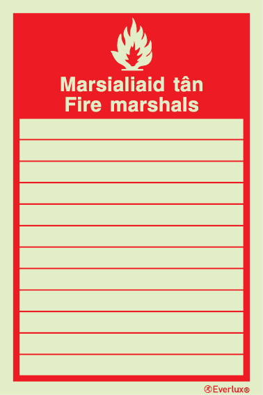 Fire action notices, fire marshals welsh/english