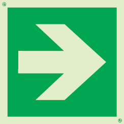 Emergency escape route sign, british standard composite escape route Arrow
