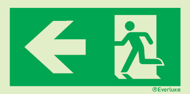 Emergency escape route sign, European Directive 92/58/EEC, arrow down left