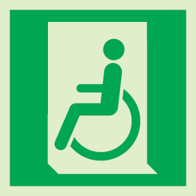 Emergency escape route sign, Escape route signs for people with reduced mobility, Wheelchair