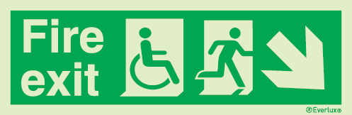 Emergency escape route sign, Escape route signs for people with reduced mobility, Fire exit down right