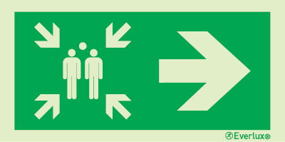 Emergency escape route sign, Assembly point, Arrow right