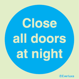 Mandatory signs, Fire door signs, Close all doors at night
