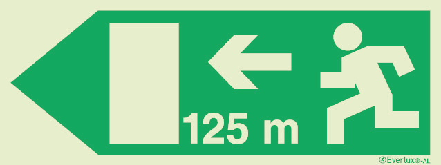 Signs for tunnels, Emergency escape route signs, left 125m