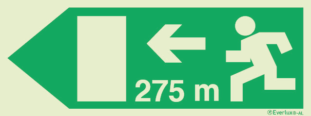 Signs for tunnels, Emergency escape route signs, left 275m