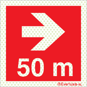 Reflecto-luminescent signs, Fire-fighting equipment signs, Directional arrow right 50m