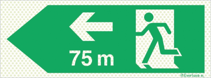 Reflecto-luminescent signs, Emergency escape route, Left 75m