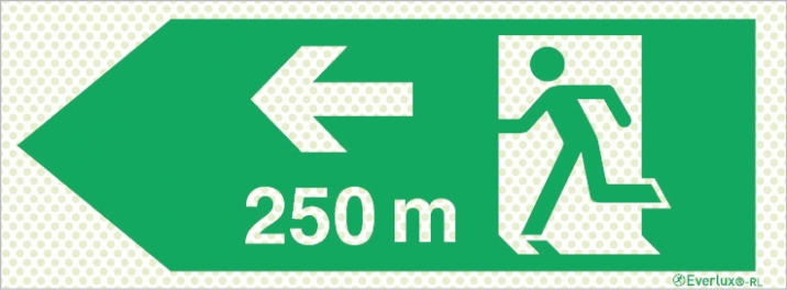 Reflecto-luminescent signs, Emergency escape route, Left 250m