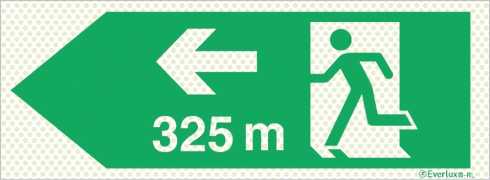 Reflecto-luminescent signs, Emergency escape route, Left 325m
