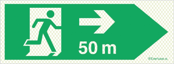 Reflecto-luminescent signs, Emergency escape route, Right 50m