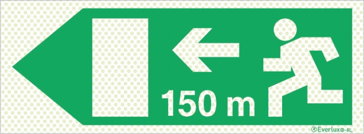 Reflecto-luminescent signs, Emergency escape route, Left 150m