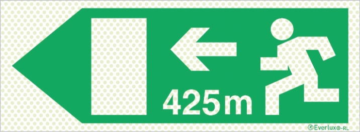 Reflecto-luminescent signs, Emergency escape route, Left 425m