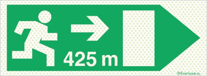 Reflecto-luminescent signs, Emergency escape route, Right 425m