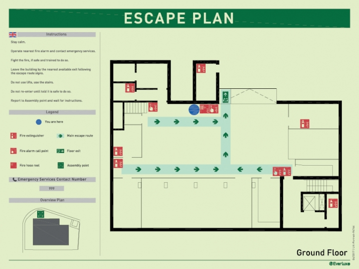 Escape Plans, Evacuation plans for hotels, schools, shopping centres and hospitals, UK vertical text
