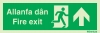 Evacuation sign, fire exit, arrow up welsh/english