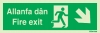 Evacuation sign, fire exit, down right welsh/english