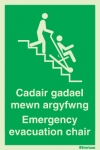 Evacuation sign, emergency evacuation chair welsh/english