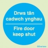 Information sign, fire door keep shut welsh/english