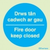 Information sign, fire door keep closed welsh/english