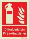 Fire-fighting equipment sign, fire extinguisher welsh/english