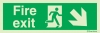 Emergency escape route sign, british standard escape route with text arrow down/right