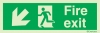 Emergency escape route sign, british standard escape route with text arrow down/left