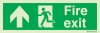 Emergency escape route sign, british standard escape route with text arrow up