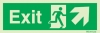 Emergency escape route sign, british standard escape route with text arrow up/right