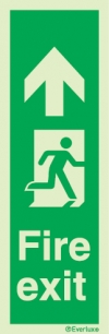 Emergency escape route sign, Vertical profile signs British standard with text, Fire exit up