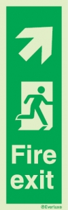 Emergency escape route sign, Vertical profile signs British standard with text, Fire exit up right